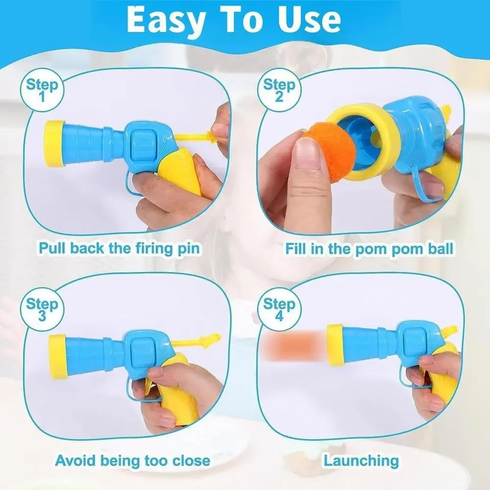 Cat Ball Gun Launcher Toy with 30pcs Colorful Stretch Plush Pom Pom Ball